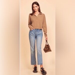 Reformation sz M cashmere sweater camel tan Polo oversized cropped relaxed soft